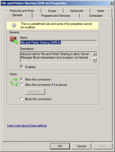 File and Printer Sharing Inbound Rules window.